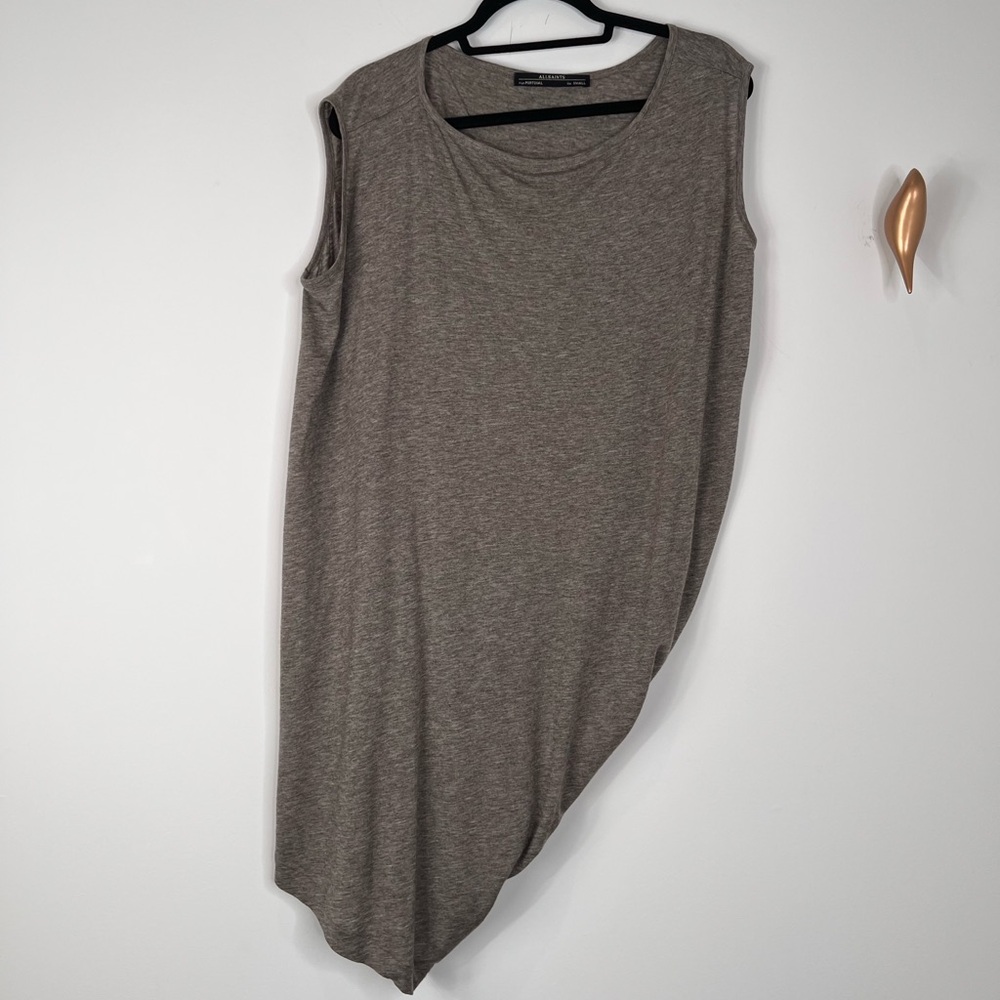 All Saints Asymmetrical Sleeveless Dress in Taupe